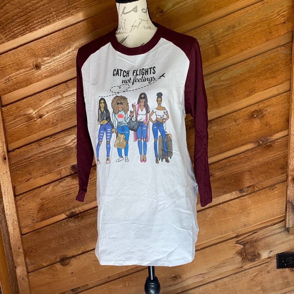 New Size Lg Graphic 3/4 Length Sleeve Tee